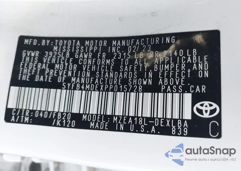 2023 Toyota Corolla Le из США, поврежденный, VIN 5YFB4MDEXPP015728